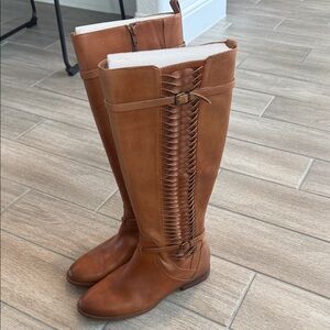 Gianni Bini Tan Riding Boots with Braided Accent